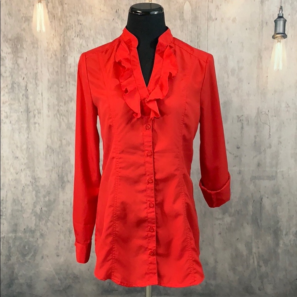 Ali & Kris Res Ruffled Button Down Blouse - Picture 1 of 6